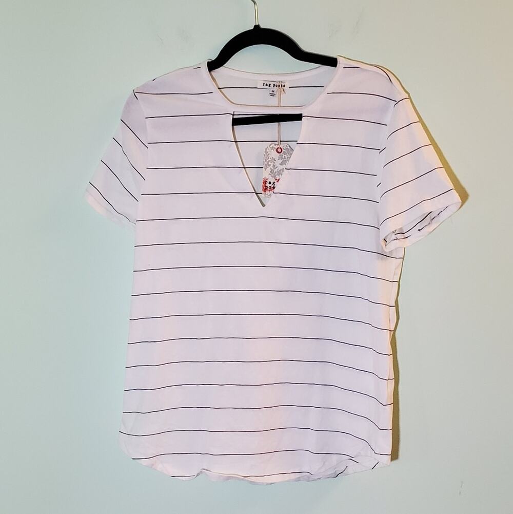 Rag Poets Soft Stretch Breton Stripe V-Neck Tee NWT Medium Capsule Wardrobe